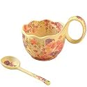 15.87 Oz Microwavable Soup Bowl with Handle, Hand Painted A Profusion of Blooms Decorative Soup Bowls with Handles, Ceramic Soup Bowl with Spoon for Holding Fruits Cereal Snack, Chili, Ice Cream, Stew