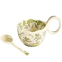 15.87 Oz Microwavable Soup Bowl with Handle, Hand Painted Lily of the Valley Decorative Soup Bowls with Handles, Ceramic Soup Bowl with Spoon for Holding Fruits Cereal Snack, Chili, Ice Cream, Stew