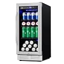 Velivi 15 Inch Beverage Refrigerator - 125Cans Capacity Drink Cooler Under Counter Mini Fridge with Glass Door, Safety Lock Built-in or Freestanding Refrigerator for Soda, Beer, Wine