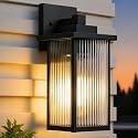 15-Inch Matte Black Outdoor Wall Light, All-Metal Frame Porch Light
