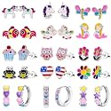 15 Pairs Stud Earrings Set :12 Pairs Unique Cartoon Flat Back Earrings &amp; 3 Pairs Mini Hoops with Stainless Steel Posts and Screwback Earring