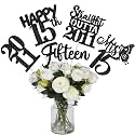 15 PCS 15th Birthday Centerpiece Sticks Fifteen Happy 15th Straight Outta 2011 Table Flower Centerpieces Sticks Cheers to 15 Floral Decorations for 15th Birthday Party Centerpieces Supplies Black