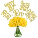 15 PCS 10th Birthday Centerpiece Sticks Ten Happy 10th Straight Outta 2016 Table Flower Centerpieces Sticks Cheers to 10 Floral Decorations for 10th Birthday Party Centerpieces Supplies Gold