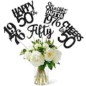 15 PCS 50th Birthday Centerpiece Sticks Fifty Happy 50th Straight Outta 1976 Table Flower Centerpieces Sticks Cheers to 50 Floral Decorations for 50th Birthday Party Centerpieces Supplies Black