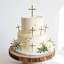 15 PCS Cross Baptism Cake Topper 2.76"x3.94" Gold Acrylic First Communion Cake Decorations for Mi Bautizo, Christian Cupcake Toppers