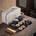 15-Piece Gongfu Tea Set with Tea Tray & Color-Changing Tea Pet, Gray Porcelain Chinese Tea Set with Travel Bag, Portable Tea Set for Home Office Outdoor, Premium Tea Set Gift for Adults