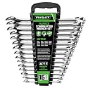 SWANLAKE 15-Piece Metric Combination Wrench Set, 12-Point Max Torque Open End Wrench Set, Cr-V Steel Wrenches 8, 9, 10, 11, 12, 13, 14, 15, 16, 17, 18, 19, 20, 21, 22mm with Storage Rack