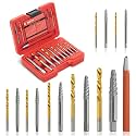15 Pieces Screw Extractor Kit, 37# Cr-Mo & 6542 Hss Steel Cobalt Left Hand Drill Bits Set for Removing Broken Bolt and Rounded Nut, Ez Out Stripped Screw Set with Center Punch
