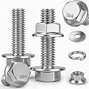 15 Set 5/16-18×3/4" Flanged Hex Head Bolts,Flange Nuts,Flat &amp; Lock Washers,304 Stainless Steel Full Thread