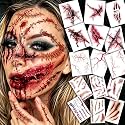 15 Sheets Scary Bloody Scar Tattoos For Halloween Temporary Tattoos For Men Women Adults, Realistic Fake Stitch Wound Blood Vessel Tattoo Sticker Halloween Costume Face Tattoos Vampire Zombie Makeup