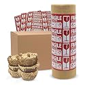 15”x500’ Honeycomb Paper, Honeycomb Packing Paper for Moving Packing Materials for Fragile Items, 1 rolls of 500ft With 48 Fragile Sticker Labels