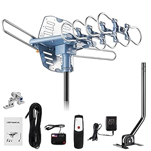 150 miles range amplified digital outdoor tv antenna with mount pole 4k1080p high reception 60feet rg6 coaxial cablesupport 2tvs function