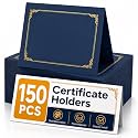 150 Packs Certificate Covers, 250gsm Navy Blue Diploma Holders with Gold Foil Border, Suitable for Inner Pages with a Size of 8.5x11 Award Certificates, Document Papers, Paper Card Stock