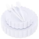 150 Pcs White Heavy Duty Plastic Plates for Party Scalloped Plates
