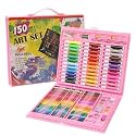 Parssufy 150 Pieces Art Set for Kids with Case, Art and Craft Supplies Kit for Drawing and Painting, Color Set with Markers, Water Colors, Brush, Color Pencils, Crayons (150 pcs pink)