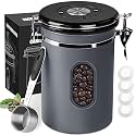 1500ML Airtight Coffee Canister with Date Tracker&amp;Transparent Window, 18OZ Coffe Beans Storage with 30ML Measure Spoon&amp;4 co2 Valve, Coffee Container for Grounds Coffee, Beans, Tea, Sugar, Flour(Gray)