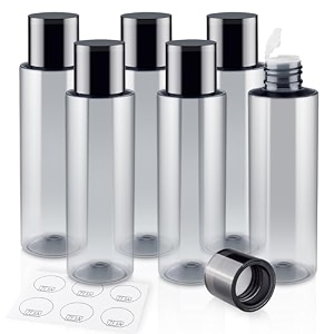 150ml5oz travel size toiletries 6 pack plastic travel bottles double leak proof travel size containers for shampoo lotion body wash refillable empty travel bottles with 6pcs labels