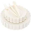 150Pcs Ivory Heavy Duty Plastic Plates and Dinnerware Party Set