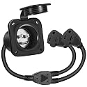 15A 125V AC Power Inlet with Dual-Plug 18-Inch Extension Cord, Waterproof