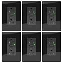 15A Black GFCI Outlet, TR & WR Ground Fault Protector with LED Indicator, Tamper & Weather Resistant GFI Electrical Receptacle, ETL Listed, Wallplate Included, 6 Pack