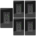 15A Black GFCI Outlet, TR & WR Ground Fault Protector with LED Indicator, Tamper & Weather Resistant GFI Electrical Receptacle, ETL Listed, Wallplate Included, 5 Pack
