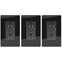15A Black GFCI Outlet, TR & WR Ground Fault Protector with LED Indicator, Tamper & Weather Resistant GFI Electrical Receptacle, ETL Listed, Wallplate Included, 3 Pack