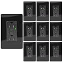 15A Black GFCI Outlet, TR & WR Ground Fault Protector with LED Indicator, Tamper & Weather Resistant GFI Electrical Receptacle, ETL Listed, Wallplate Included, 10 Pack