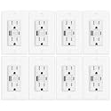 15A GFCI Outlet with USB A+C Ports (8 Pack) - Tamper-Resistant Self-Test GFI Electrical Outlet, ETL Listed, White