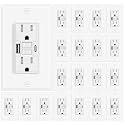 15A GFCI Outlet with USB A+C Ports (20 Pack) - Tamper-Resistant Self-Test GFI Electrical Outlet, ETL Listed, White