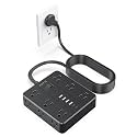 15FT Power Strip,AOFO Flat Plug Extension Cord with Multiple Outlets,Black