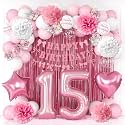15th Birthday Decorations Girls Pink Number 15 Balloon Bow Coquette Party