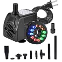 15W 1000L/H Submersible Fountain Water Pump with 12 Colorful LED Lights