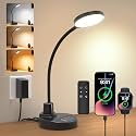 15W LED Desk Lamp with USB Charging Ports, [Button & Remote Control] Dimmable Table Lamp with 3 Color Modes, 5 Brightness Levels, 4 Timers, Flexible Reading Light for Home Office, Bedroom, Kids Study