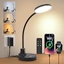 15W LED Desk Lamp with USB Charging Ports, [Button & Remote Control] Dimmable Table Lamp with 3 Color Modes, 5 Brightness Levels, 4 Timers, Flexible Reading Light for Home Office, Bedroom, Kids Study