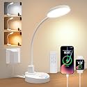 15W LED Desk Lamp with USB Charging Ports, [Button & Remote Control] Dimmable Table Lamp with 3 Color Modes, 5 Brightness Levels, 4 Timers, Flexible Reading Light for Home Office, Bedroom, Kids Study