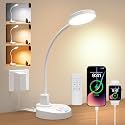 15W LED Desk Lamp with USB Charging Ports, [Button & Remote Control] Dimmable Table Lamp with 3 Color Modes, 5 Brightness Levels, 4 Timers, Flexible Reading Light for Home Office, Bedroom, Kids Study