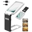 15X Magnifying Glass with Light and Stand, Rechargeable Folding Handheld Real Glass Magnifier, 3 Color Modes Dimmable Lighted Page Magnifying Sheet for Seniors Low Vision Small Prints
