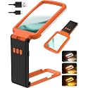 15X Magnifying Glass with Light and Stand, Rechargeable Folding Handheld Real Glass Magnifier, 3 Color Modes Dimmable Lighted Page Magnifier for Reading Small Prints, Seniors with Macular Degeneration