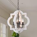 16" Farmhouse Chandelier Distressed White Wood Dining Room Light Fixture