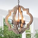 16" Farmhouse Chandelier Orb Distressed Wood Oak Dining Room Light Fixture