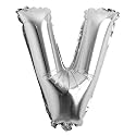 16" inch Single Silver Alphabet Letter number Balloons Aluminum Hanging Foil Film Balloon Wedding Birthday party decoration banner Air Mylar Balloons (16 inch Silver V)
