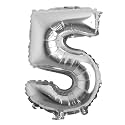 16" inch Single Silver Alphabet Letter number Balloons Aluminum Hanging Foil Film Balloon Wedding Birthday party decoration banner Air Mylar Balloons (16 inch Silver 5)