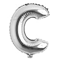 16" inch Single Silver Alphabet Letter number Balloons Aluminum Hanging Foil Film Balloon Wedding Birthday party decoration banner Air Mylar Balloons (16 inch Silver C)