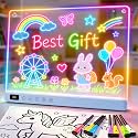16" Rechargeable Led Drawing Board for Kids with 13 Light Effect, Glow Doodle Acrylic Dry Erase Board-Built-in Stand, Light Up Drawing Tablet for Kids, Gifts for Girls/Teen, 7 Markers(Blue)