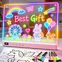 16" Rechargeable Led Drawing Board for Kids with 13 Light Effect, Glow Doodle Acrylic Dry Erase Board-Built-in Stand, Light Up Drawing Tablet for Kids, Gifts for Girls/Teen, 7 Markers(Pink)