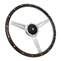 16'' Classic 9 Bolt Riveted Wood Steering Wheel w/Horn Button