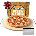 16 inch Baking Stone For Oven - Round Pizza Stone with Handles and Dough Tool - Baking Stone for Bread - Pizza Stones for Oven and Grill - Cooking Gifts for Food Lovers