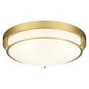 16 Inch Flush Mount Ceiling Light,White Frosted Glass,Gold