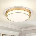 16 Inch Flush Mount Ceiling Light,White Frosted Glass,Brass Gold