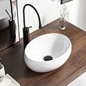 16 Inch Oval Bathroom Sink Above Counter, QISHKA 16" x 12" Ceramic Countertop Vessel Sink, White Modern Egg Shape Bowl Sink Hand Wash Basin